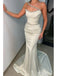 White Sleeveless Mermaid Satin Beading Long Prom Dress Evening Dress, OL714