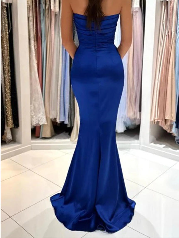 Dark Blue Mermaid Sleeveless Sweetheart Long Prom Dress Evening Dress with Side Slit, OL715