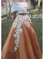 Off the Shoulder White A-line Applique Floor Length Prom Dress Evening Dress, OL722