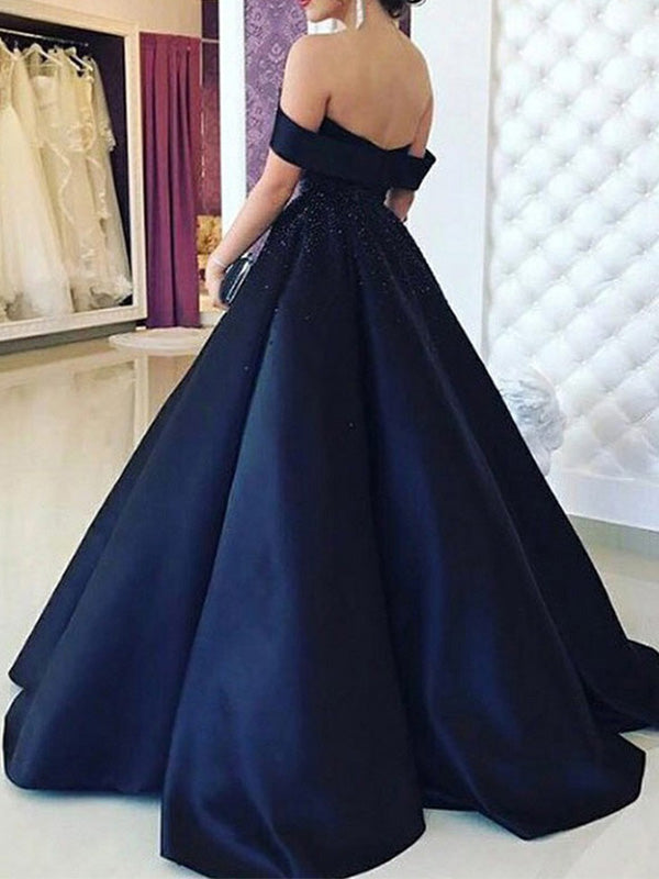 Elegant A-line Off the Shoulder Floor Length Prom Dress Evening Dress, OL733