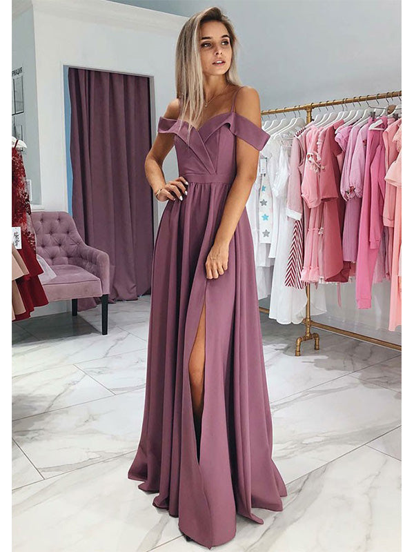 Elegant A-line Off the Shoulder Jersey Floor Length Prom Dress Evening Dress, OL735