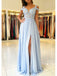 Elegant V-neck Applique A-line Chiffon Prom Dress Evening Dress with Side Slit, OL740