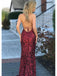 Sexy Sequins Spaghetti Straps Mermaid Red Long Prom Dress Evening Dress, OL741