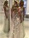 White Flower Spaghetti Straps A-line Tulle Prom Dress Evening Dress, OL746