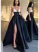 White Black Spaghetti Straps A-line Prom Dress Evening Dress with Side Slit, OL750