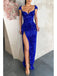Sparkly Mermaid Cap Sleeve Blue Sequins Prom Dress Evening Dress with Side Slit, OL752