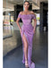 Elegant Mermaid Side Slit Off the Shoulder Long Prom Dress Evening Dress with Pleats, OL769