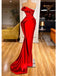 Red Off the Shoulder Mermaid Prom Dress Evening Dress with Pleats, OL759