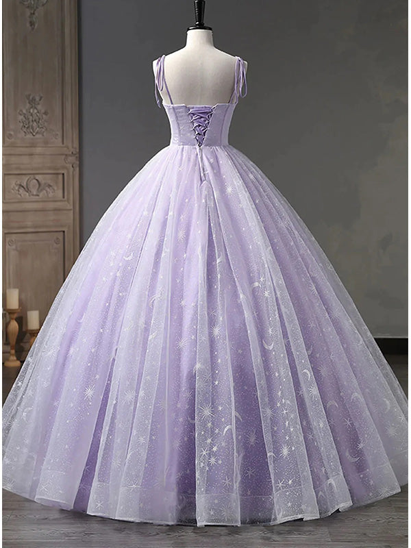Elegant Light Purple A-line Tulle Straps Long Prom Dress Evening Dress, OL771