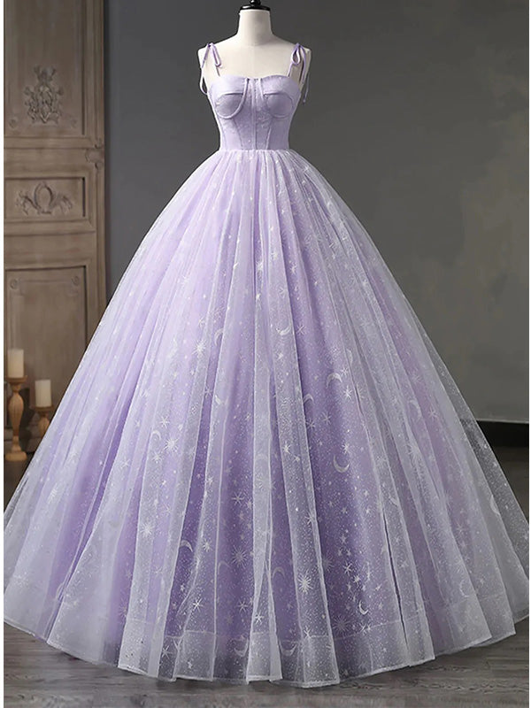 Elegant Light Purple A-line Tulle Straps Long Prom Dress Evening Dress DaintyBridal Elegant Light Purple A-line Tulle Straps Long Prom Dress Evening Dress DaintyBridal