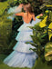 Elegant Sky Blue V-neck A-line Backless Long Prom Dress Evening Dress, OL773
