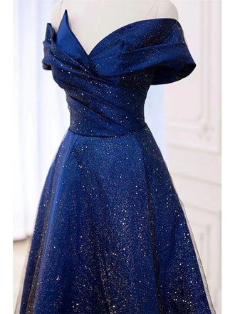 Royal Blue Off the Shoulder V-neck Long Prom Dress Evening Dress, OL775