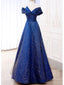 Royal Blue Off the Shoulder V-neck Long Prom Dress Evening Dress, OL775