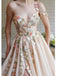Flower Off the Shoulder V-neck A-line Long Prom Dress Evening Dress with Side Slit, OL779
