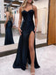 Sexy Spaghetti Straps Mermaid Long Prom Dress Evening Dress with Side Slit, OL780