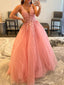 Elegant Pink V-neck Tulle A-line Long Gown Prom Dress Evening Dress, OL787