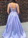 Elegant Light Blue Satin V-neck Sleeveless Long Prom Dresses Formal Dress, OL795