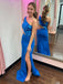 Sparkly Satin One Shoulder Long Prom Dresses Formal Dress woth Side Slit, OL810