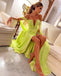 Elegant Tulle Deep V-neck Off the Shoulder Long Prom Dresses Formal Dress with Side Slit, OL819
