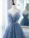 Gorgeous Spaghetti Straps V-neck A-line Tulle Long Prom Dresses Evening Dress, OL834