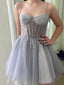 Sparkly Spaghetti Straps A-line Sleeveless Tulle Homecoming Dresses, HD0580