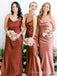 Elegant Spaghetti Straps Scoop Neck Sheath Satin Bridesmaid Dress with Side Slit customized, BG211