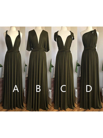 Mismatched Straps V-neck Half Sleeves One Shoulder A-line Long Bridesmaid Dress, BG241