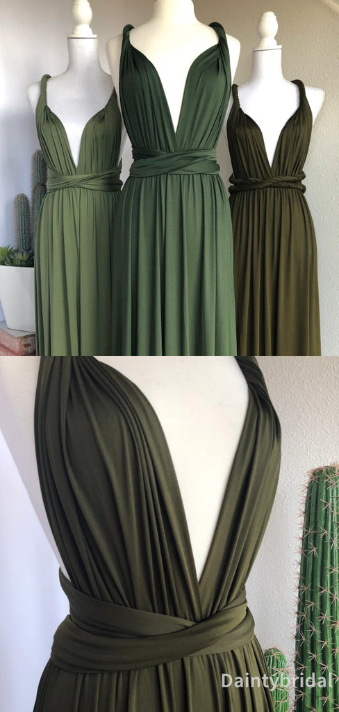 Mismatched Straps V-neck Half Sleeves One Shoulder A-line Long Bridesmaid Dress, BG241