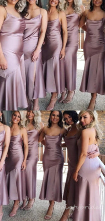 Simple Spaghetti Straps Mermaid Satin Girl Bridesmaid Dress customized, BG213