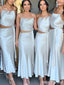 Simple Two Pieces Spaghetti Straps White Long Bridesmaid Dress, BG261