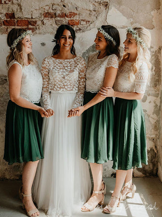 Beautiful Green Short Sleeves Sleeveless Short Knee Length A-line Lace Girl Bridesmaid Dress customized, BG214