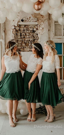 Beautiful Green Short Sleeves Sleeveless Short Knee Length A-line Lace Girl Bridesmaid Dress customized, BG214