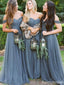 Elegant Off the Shoulder Sleeveless A-line Tulle Long Bridesmaid Dress, BG250
