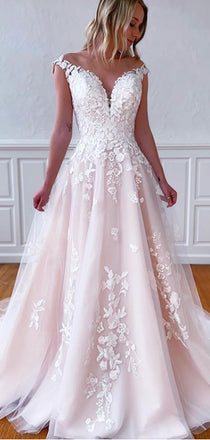 Sexy V-Neck Spaghetti Straps A-line Open Back Lace Wedding Dresses.DB10050