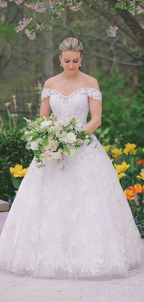 Charming Off-shoulder Lace A-line Zipper Up Long Wedding Dresses.DB10049