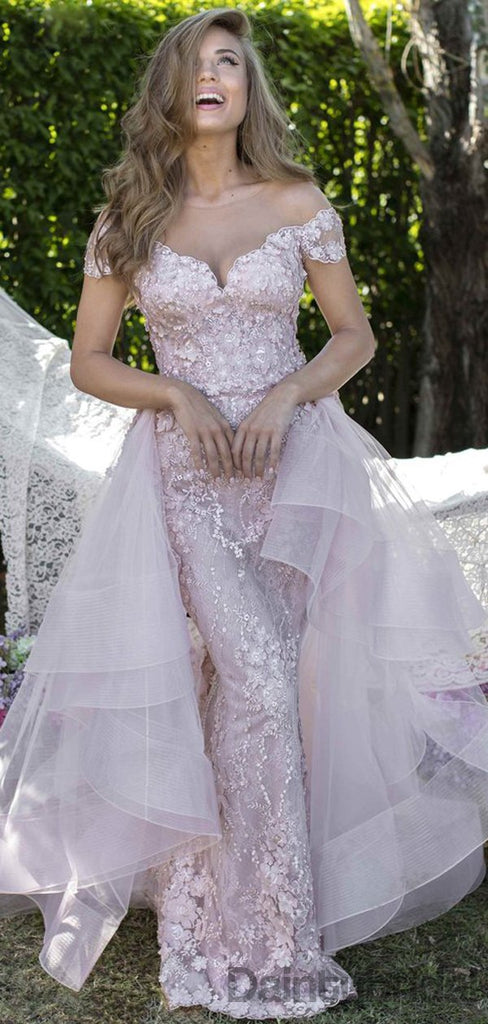 Off-shoulder Lace Floor Length A-line Mermaid Wedding Dresses.DB10181