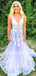Affordable V Neck Lace Tulle Mermaid Prom Dresses Evening Dresses.DB10800