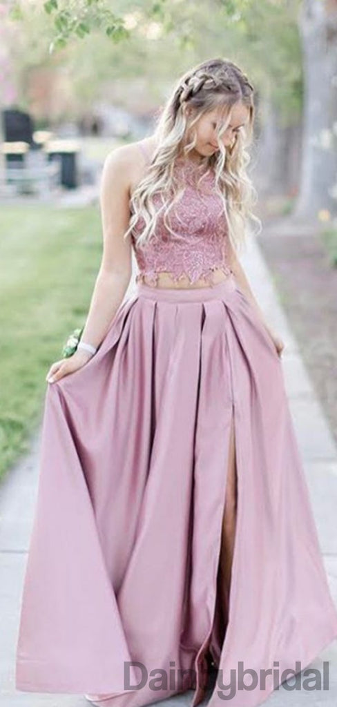 Affordable Spaghetti Strap Side Slit Two Piece Long Prom Dresses Evening Dresses.DB10284