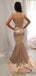 Sexy V-neck Mermaid Open Back Long  Prom Dresses Evening Dresses.DB10261