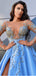 Sexy Blue Satin A-line Side Slit Prom Dresses Evening Dresses.DB10786