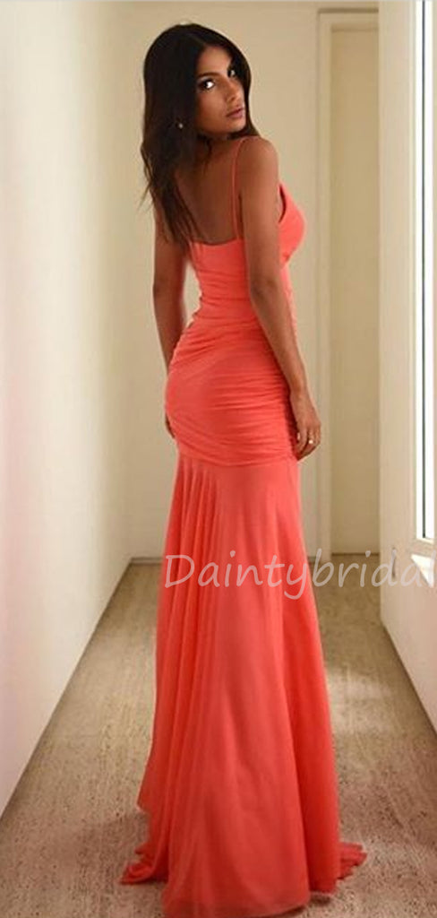 Sexy V-neck Chiffon Side Slit Long Prom Dresses Evening Dresses.DB10451