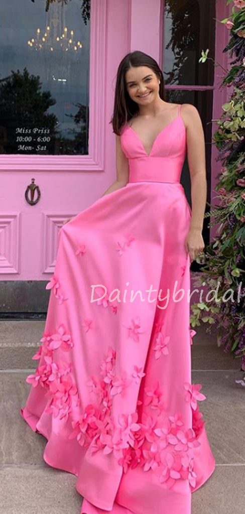 Charming V-neck Satin A-line Lace Up Back Long Prom Dresses Evening Dresses.DB10570