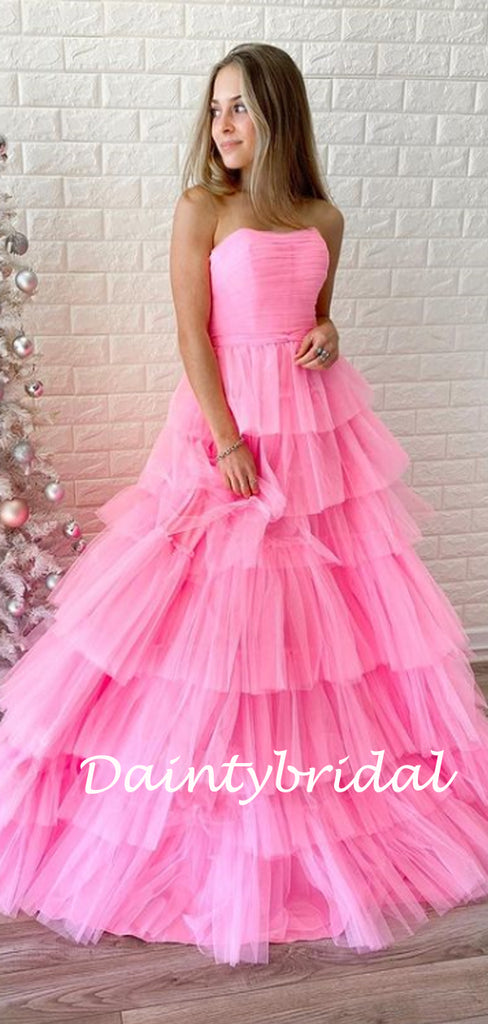 Simple Straight A-line Tulle Prom Dresses Evening Dresses.DB10824
