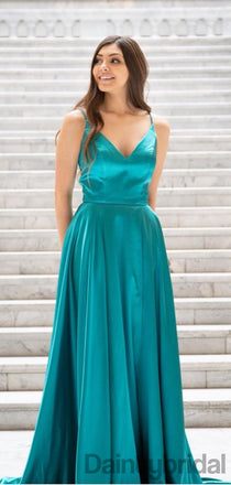 Sexy V-neck  A-line Side Slit Floor Length Long Prom Dresses Evening Dresses.DB10293