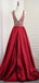 Sexy V-neck Satin A-line Long Prom Party Dresses.DB10190
