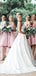 Affordable V-neck Satin A-line V-back Long Wedding Dresses.DB10625