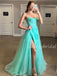 Charming V-neck Tulle Side Slit A-line Long Prom Dresses Evening Dresses.DB10510