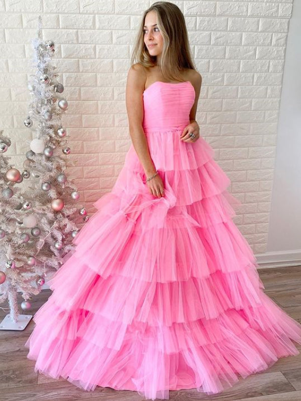 Simple Straight A-line Tulle Prom Dresses Evening Dresses.DB10824