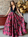 Charming Deep V-neck A-line Satin Long Prom Dresses.DB10809