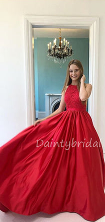 Charming A-line Satin Lace Long Prom Dresses Evening Dresses.DB10571